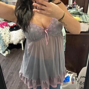 Elegant Gray and Pink Lace Babydoll